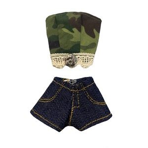 Barbie Doll Outfit Blue Jean Shorts And Sleeveless Camo Top W Lace Clothes